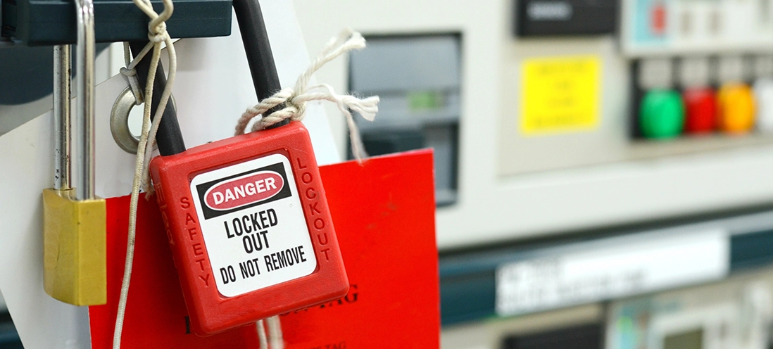 Safety lock on a piece of machinery.
