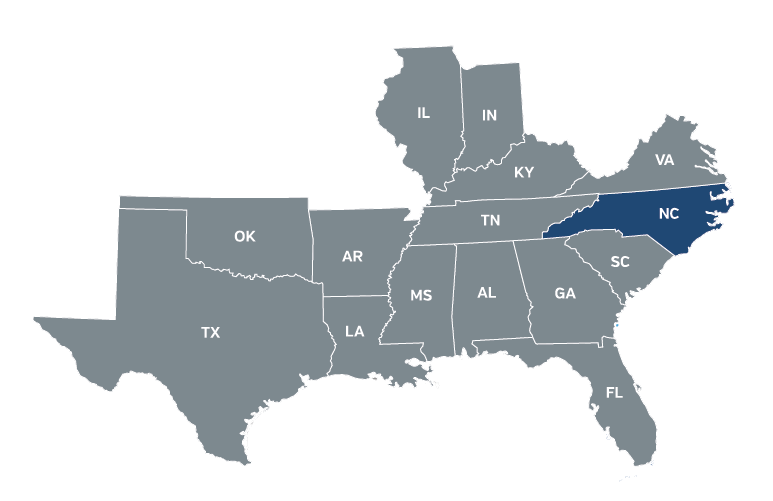 Map of Summit's footprint with North Carolina highlighted.