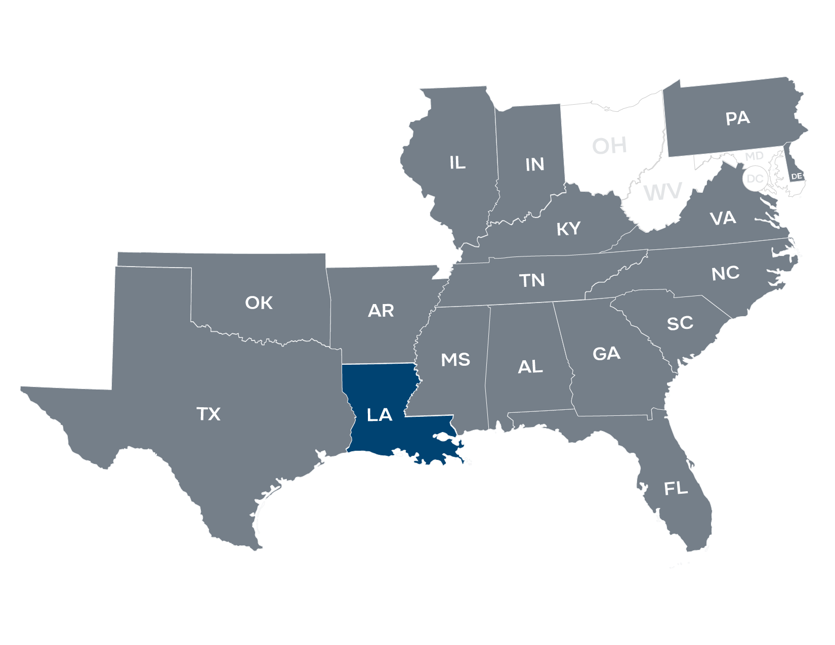 Map of Summit's footprint with Louisiana highlighted.