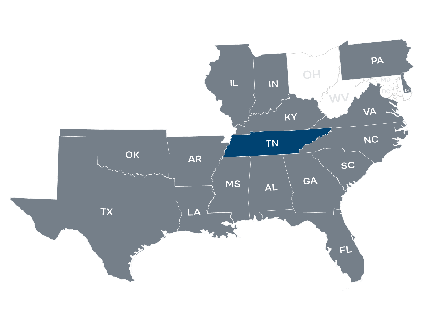 Map of Summit's footprint with Tennessee highlighted.
