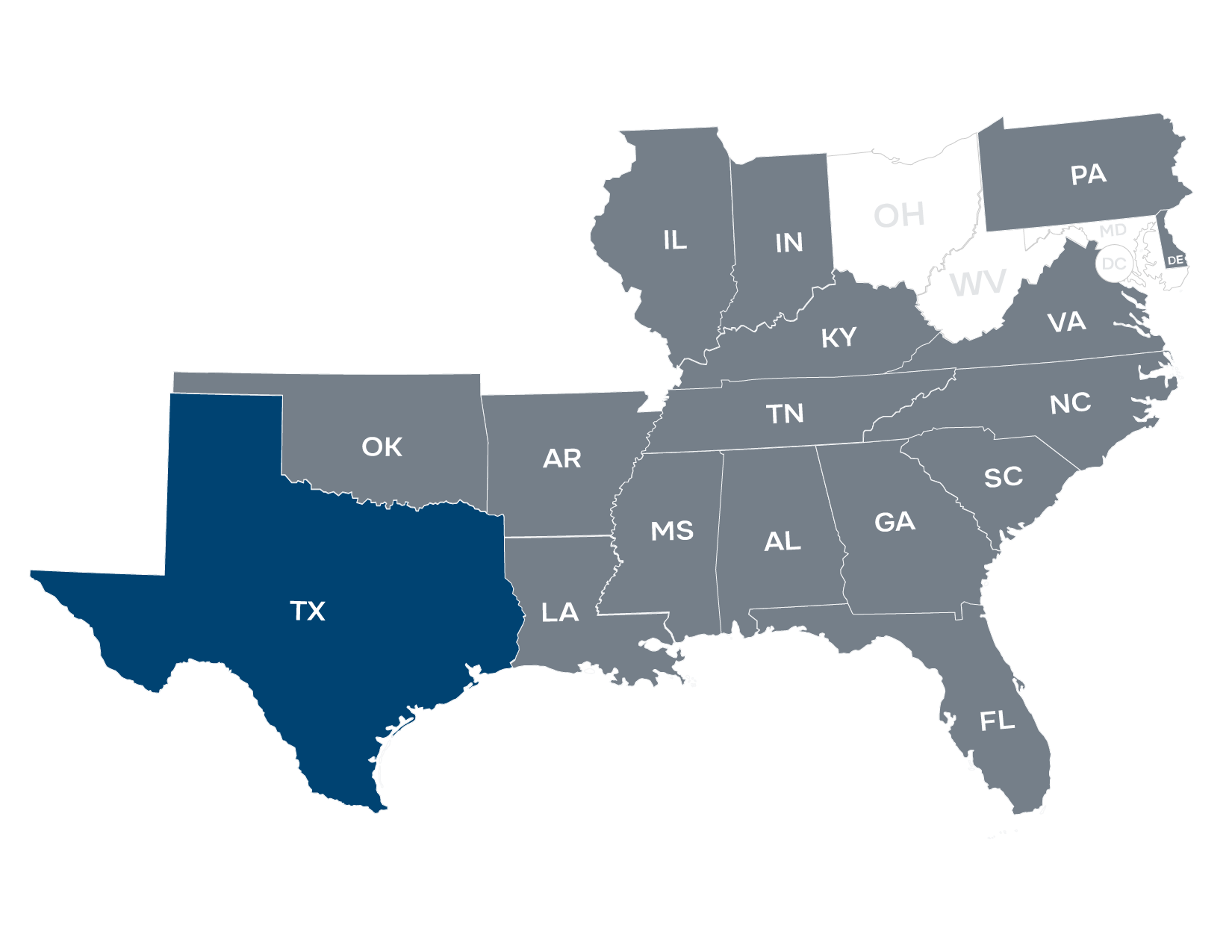 Map of Summit's footprint with Texas highlighted.